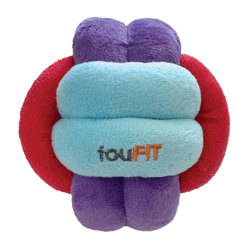 FOUFIT Hide n Seek knotted snuffle-ball red close-up showing treat holes and durability