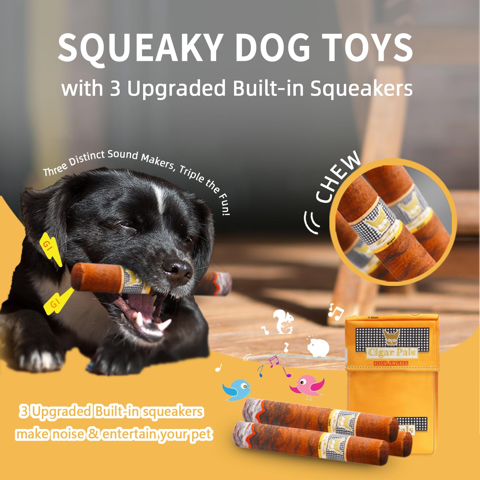 FOUR ANGELS Funny Squeaky Cigar Dog Toy in action during fetch outdoors