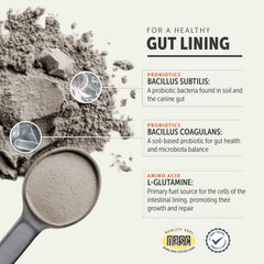 Four Leaf Rover Gut Guard bottle side view highlights core probiotic balance for gut health.