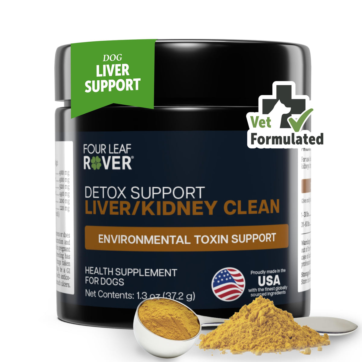 Four Leaf Rover liver-kidney clean bottle pour supporting detox pathways for dogs.
