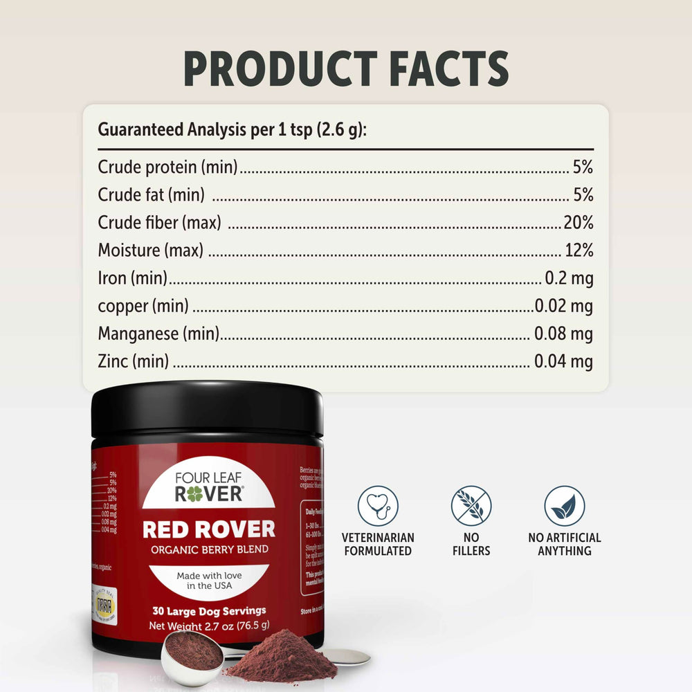 Four Leaf Rover Red Rover US-grown organic ingredients reflect quality.