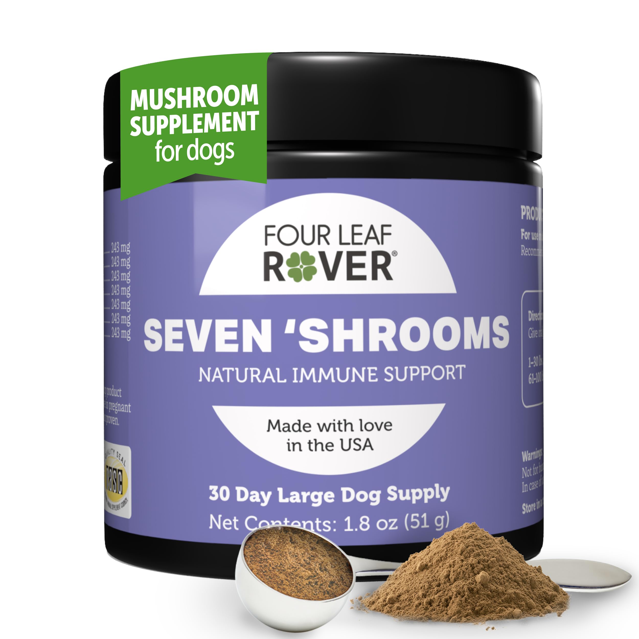 Four Leaf Rover Seven Shrooms bottle for dog immune support