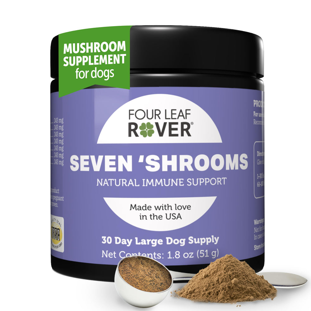 Four Leaf Rover Seven Shrooms bottle for dog immune support