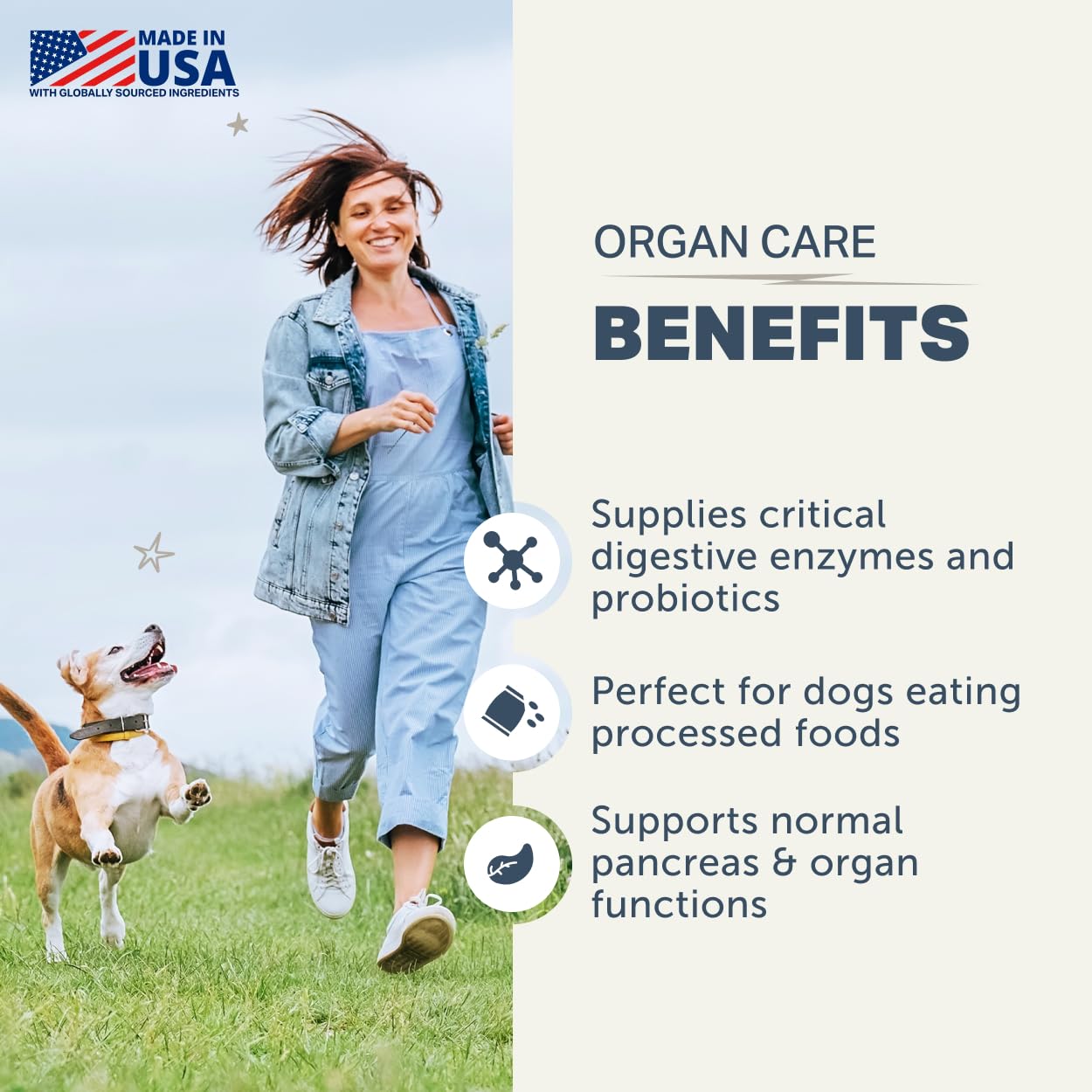 Four Leaf Rover Organ Care enzyme cap highlights digestive enzyme support.