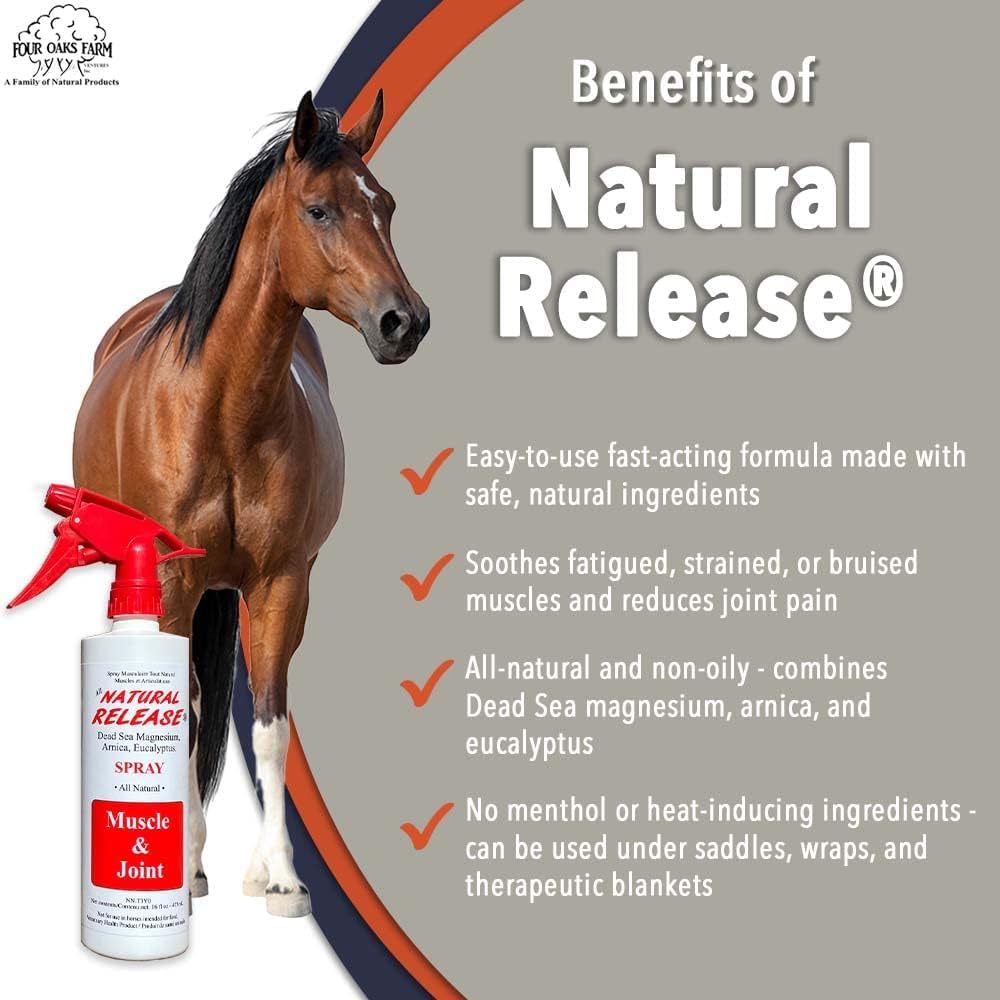 Four Oaks Farm Ventures Natural Release tendon-relief application demonstrates targeted support.