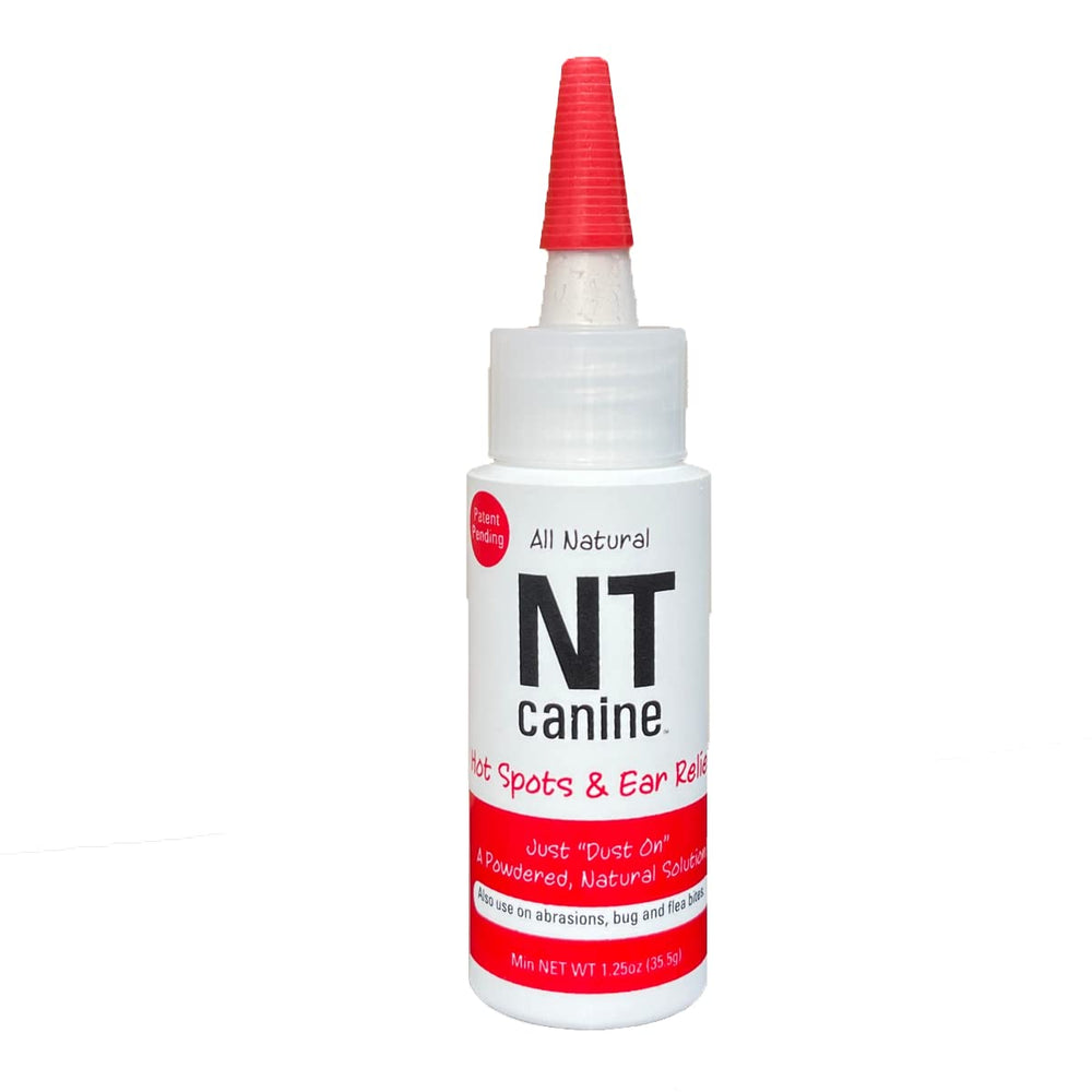 Four Oaks NT Canine hot spot powder bottle for non-toxic relief