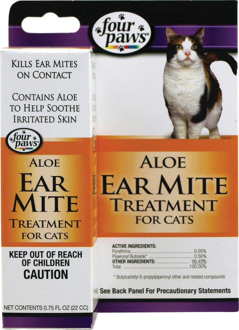 Four Paws Aloe Ear Mite Treatment bottle for quick on-contact use in cats