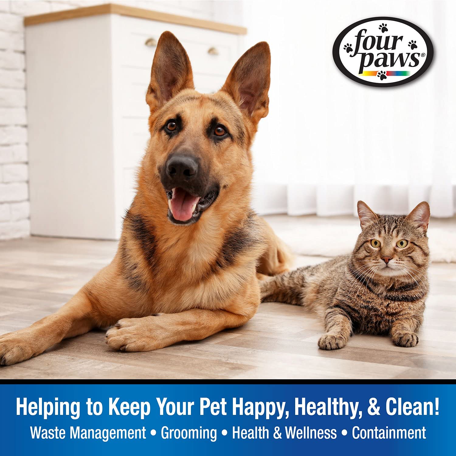 Four Paws packaging box for Aloe Ear Mite Treatment with clear usage cues.