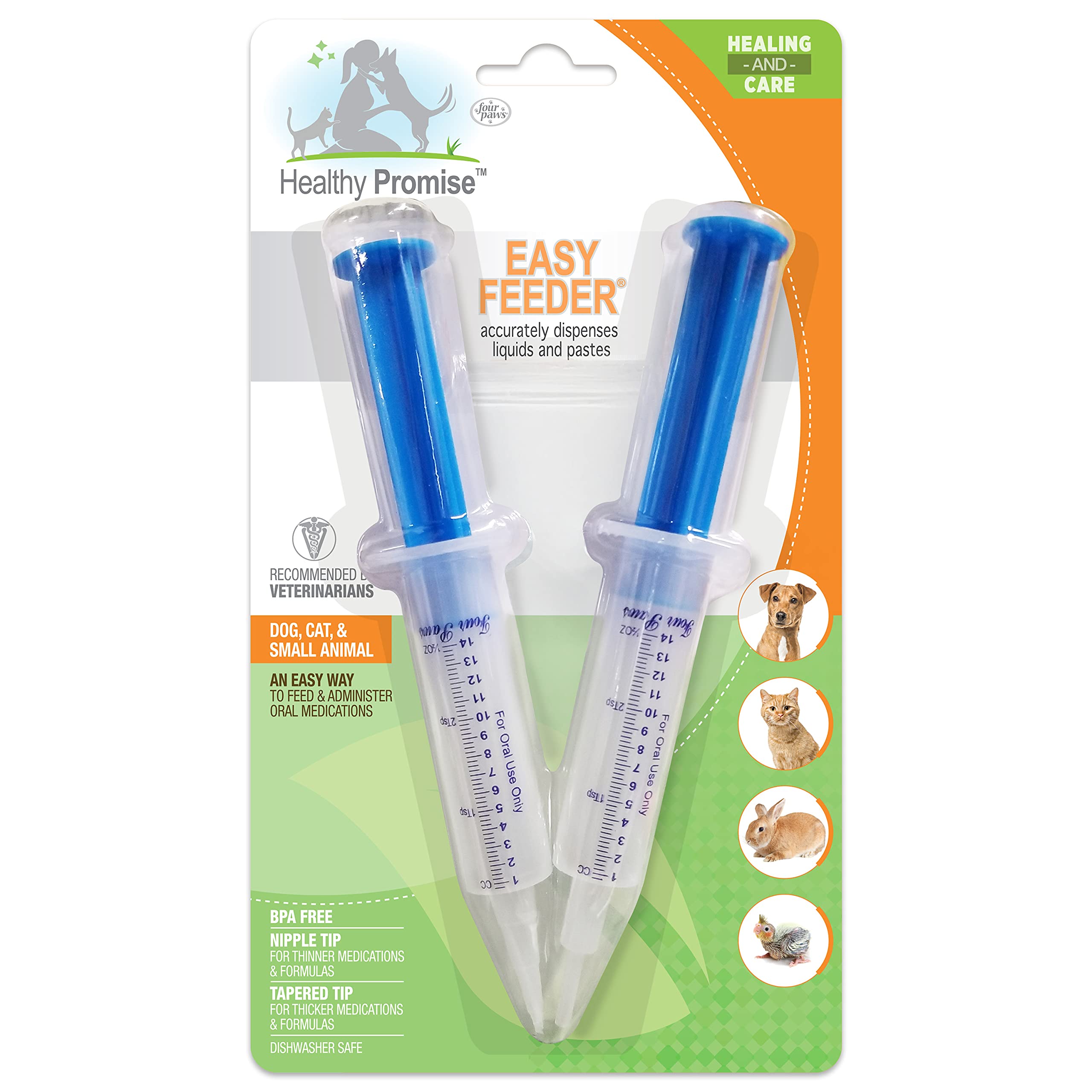 Four Paws Healthy Promise Easy Feeder Syringe application shows gentle dose delivery