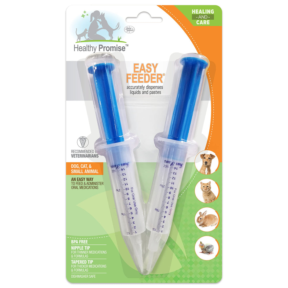 Four Paws Healthy Promise Easy Feeder Syringe application shows gentle dose delivery