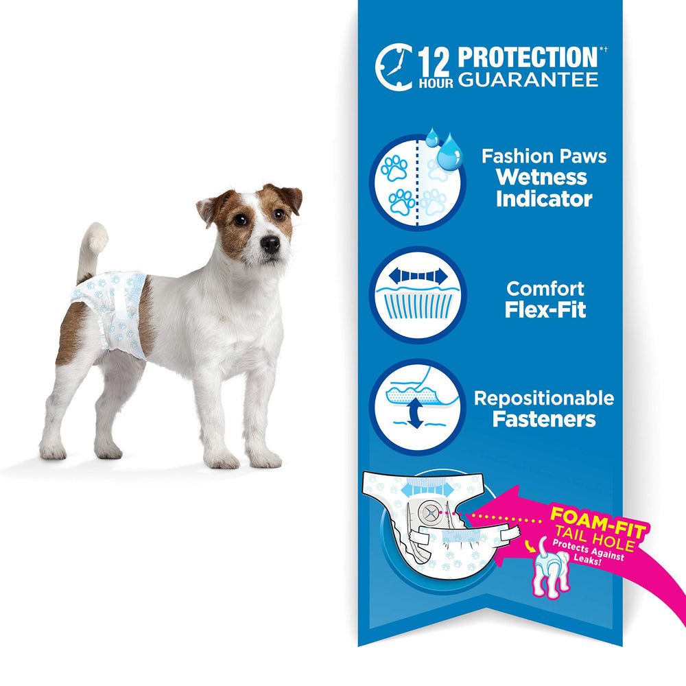 Four Paws Wee-Wee repositionable fasteners close-up demonstrates adjustable secure fit to prevent leaks.