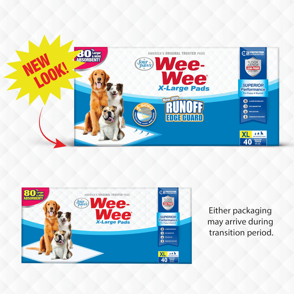 Four Paws Wee-Wee XL absorbent six-layer close-up highlights moisture containment.