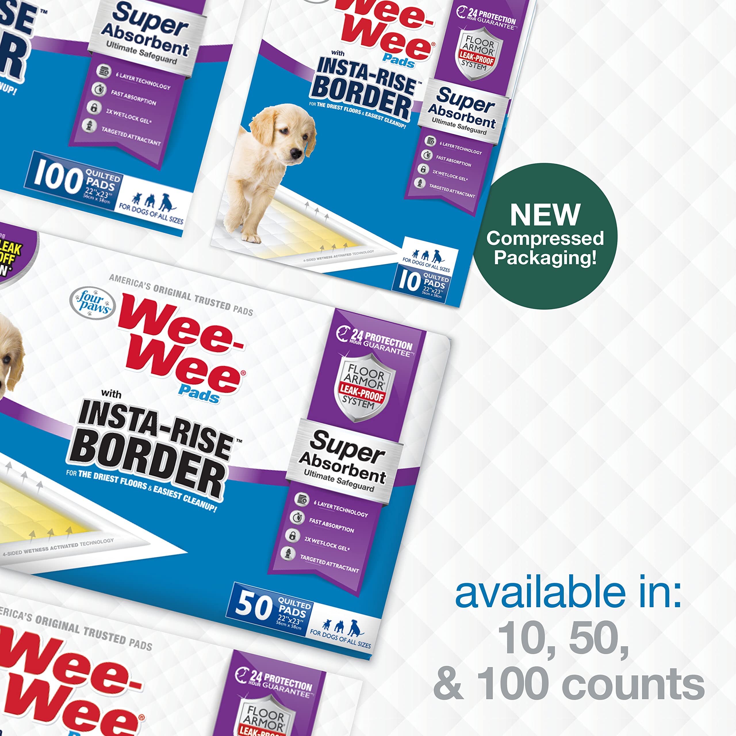 Four Paws Wee-Wee 22x23 inch pads offer ample training surface