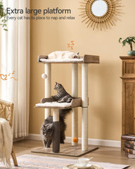 FourFurPets cat tree self-groomer delivers a gentle massage during play sessions.