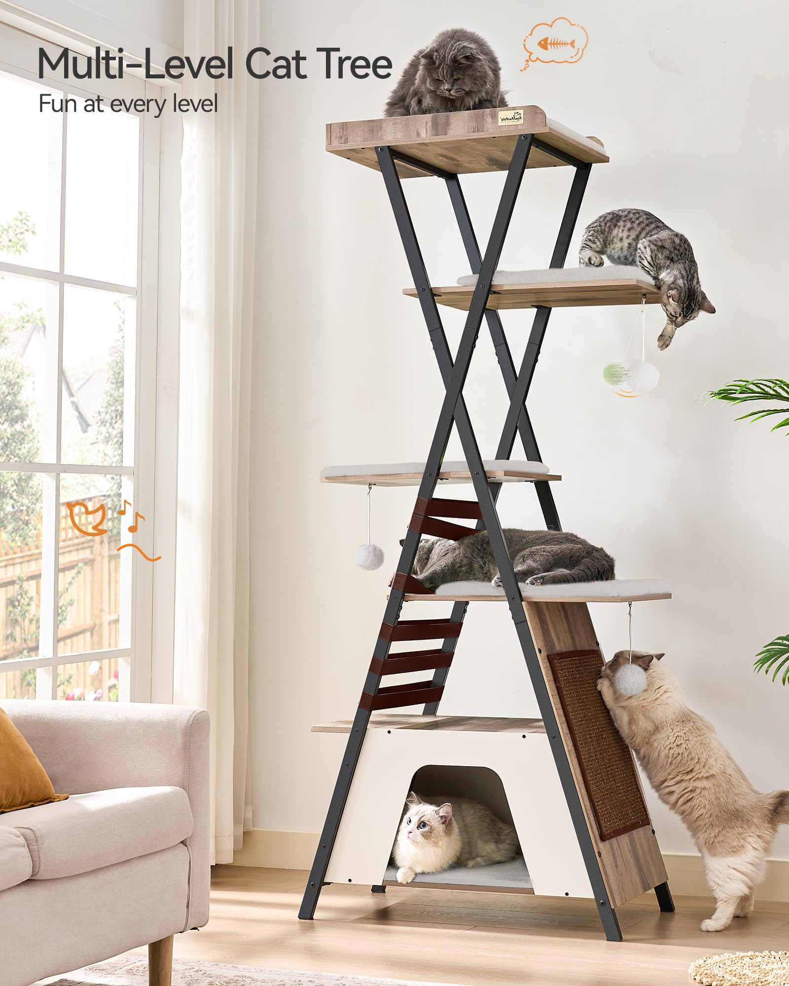 FourFurPets cat tree private apartments provide cozy hideaways for multiple cats