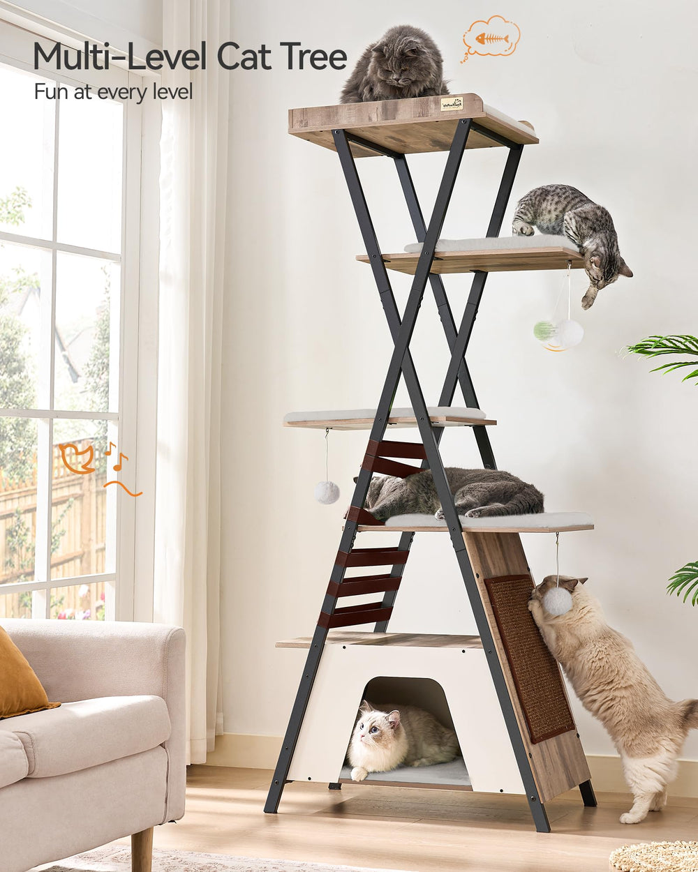 FourFurPets cat tree private apartments provide cozy hideaways for multiple cats