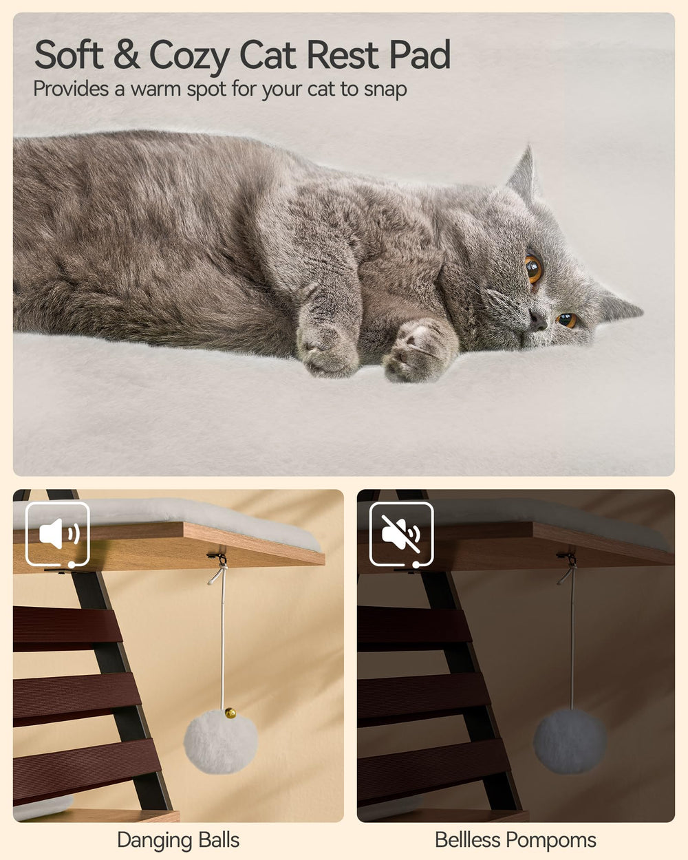 FourFurPets soft plush cushions offer cozy napping spots