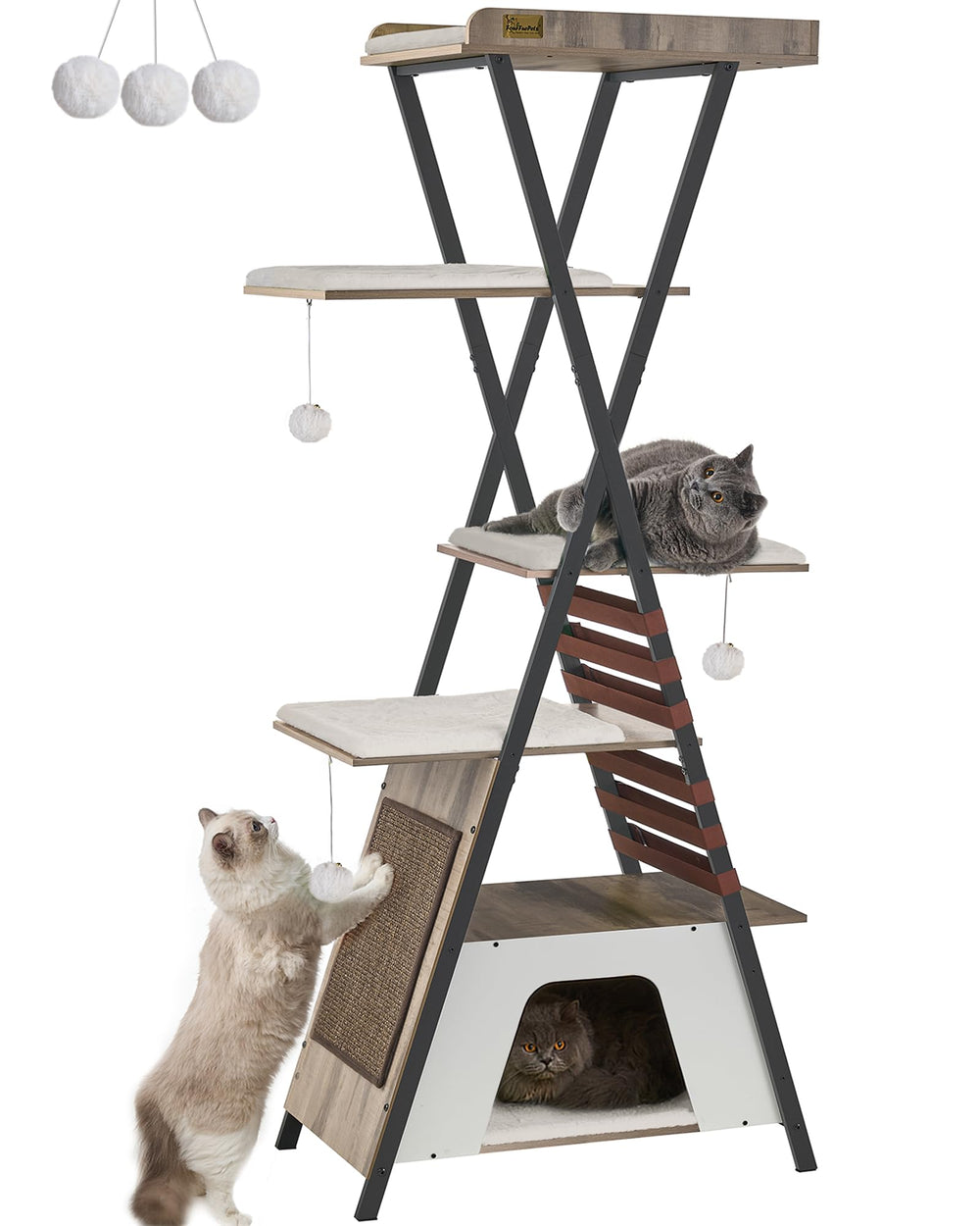 FourFurPets 72.4-inch cat tree top perch for elevated lounging and quiet naps