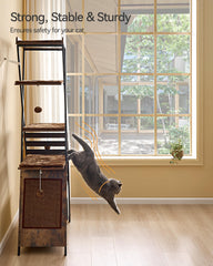 FourFurPets 72.4-inch cat tower features three fluffy pom pom toys for play