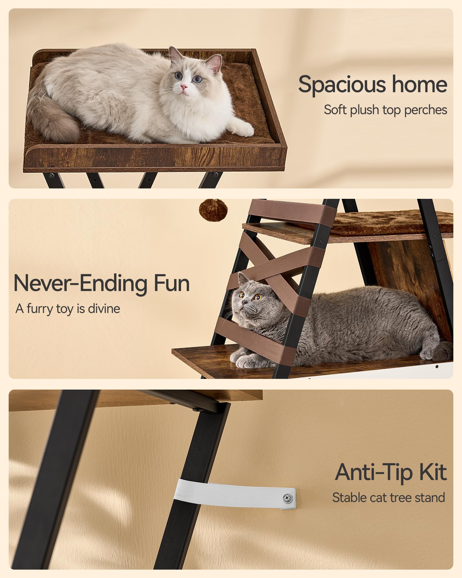 FourFurPets 72.4-inch cat tower cushions are removable for easy cleaning