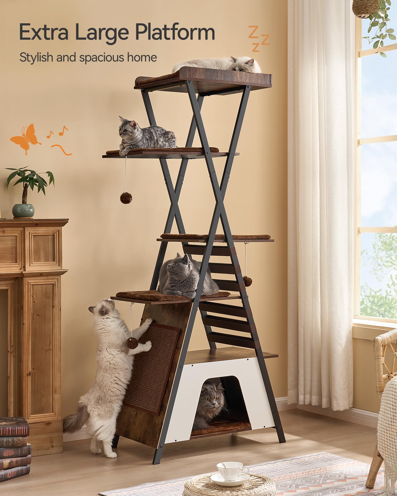 FourFurPets 72.4-inch cat tree with sisal scratching boards encourages healthy scratching