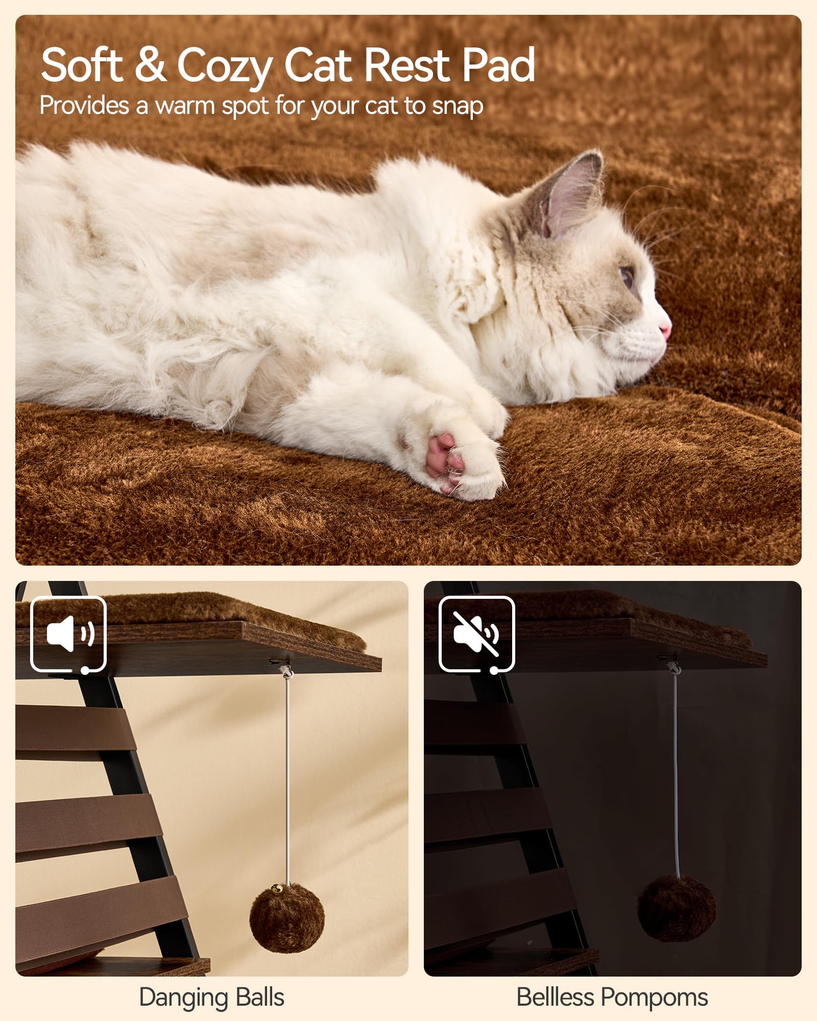 FourFurPets 72.4-inch cat tree with soft plush cushions for nap worthy comfort