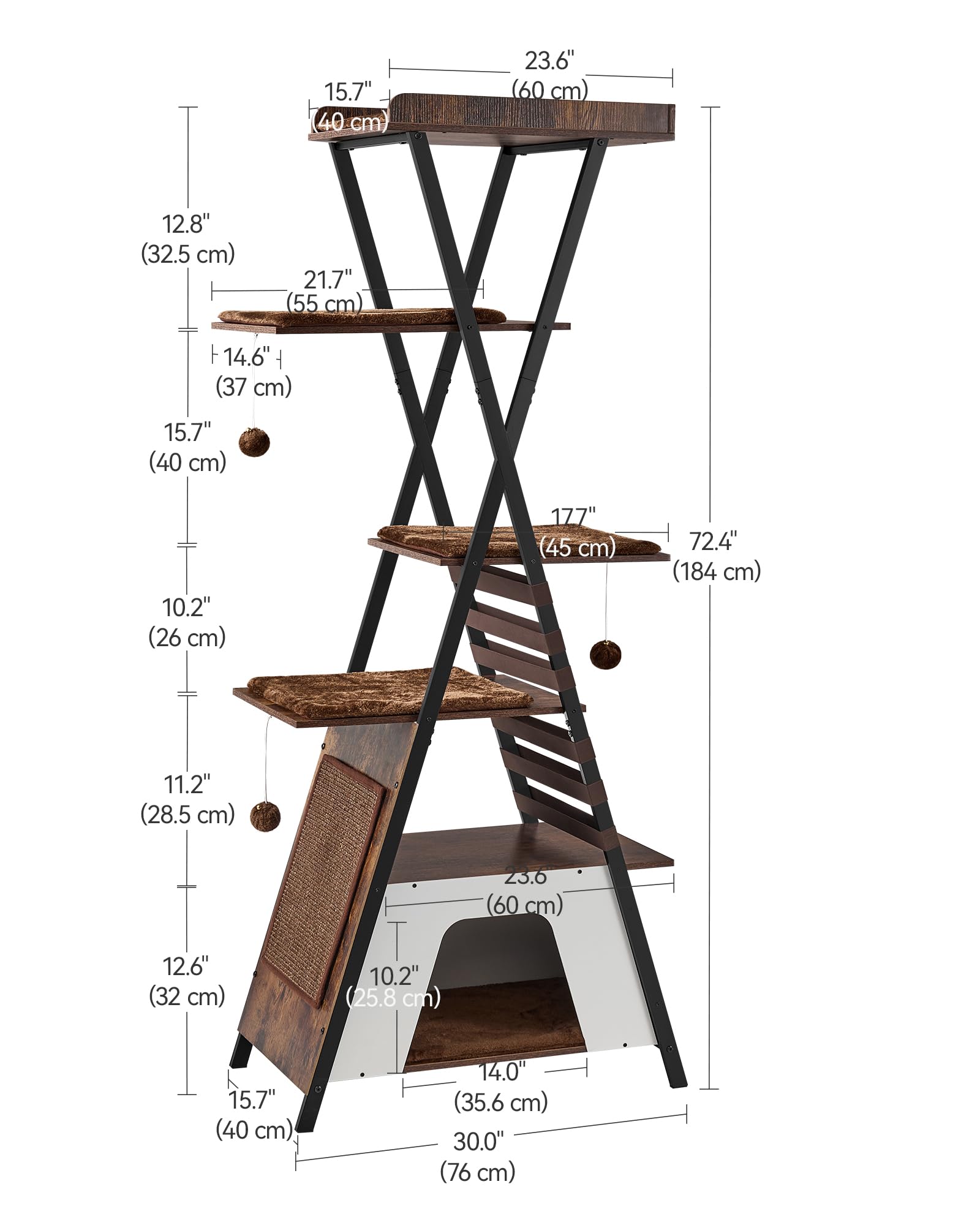 FourFurPets 72.4-inch cat tree built on a stable metal frame for durability