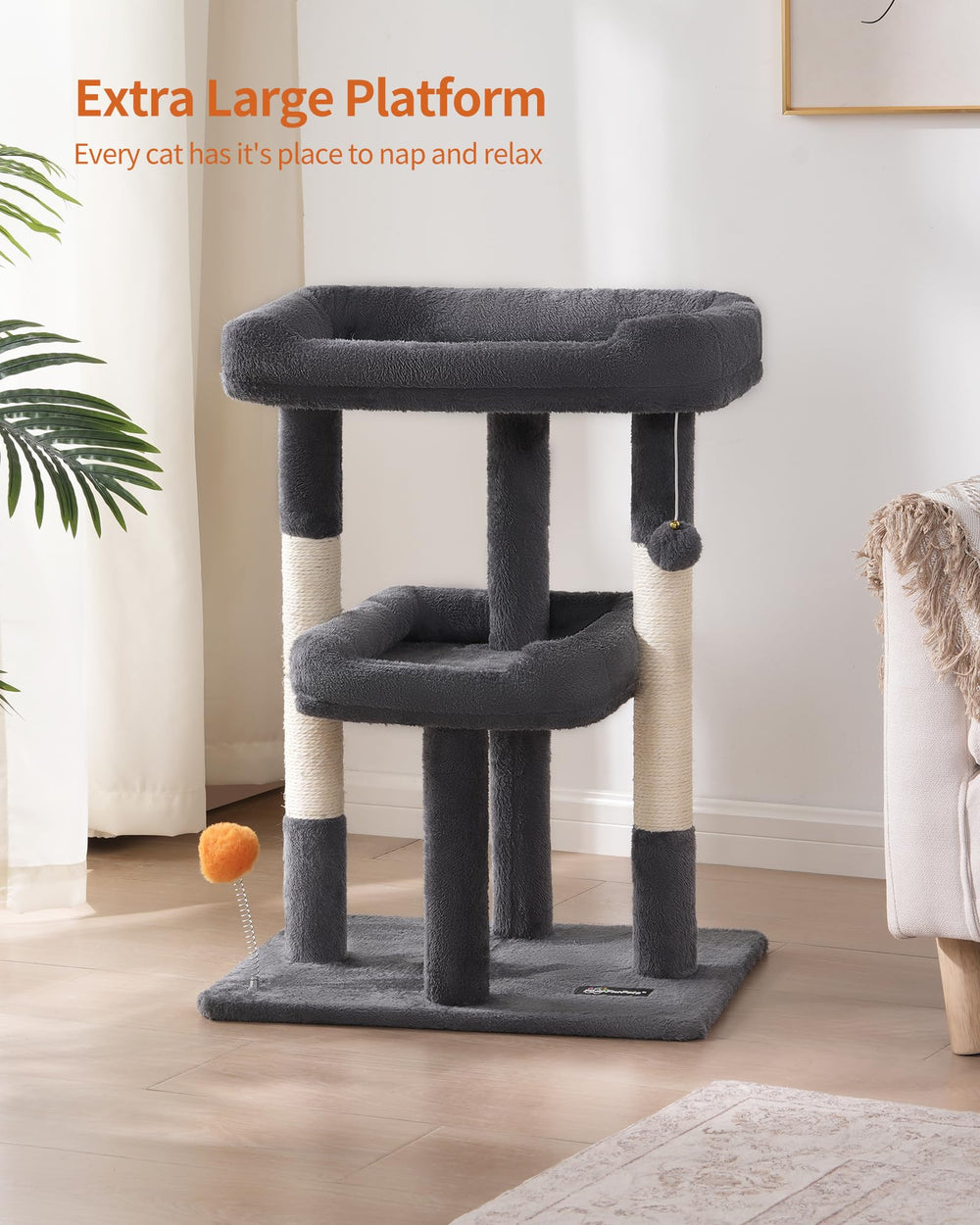 FourFurPets cat tree base and pillars deliver sturdy stability for curious climbers.