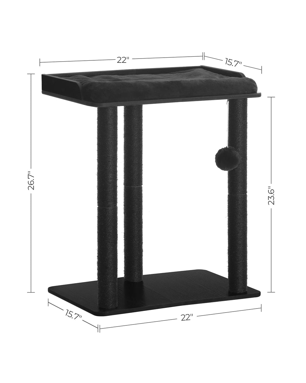 FourFurPets cat tree black color blends with home decor and hides wear.