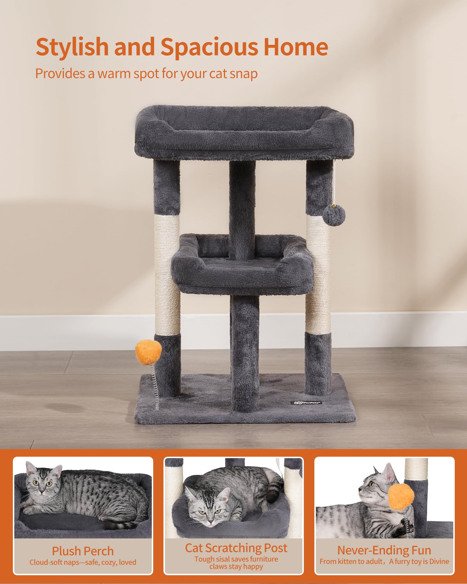 FourFurPets cat tree in dark gray complements modern homes.