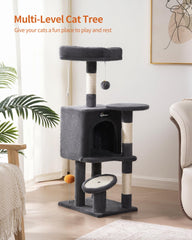 FourFurPets cat-tree-enclosed-hideout shows a cozy retreat for shy cats