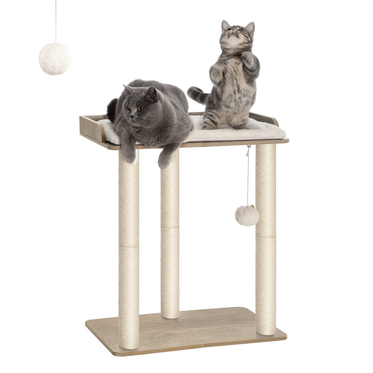 FourFurPets cat tree large-platform greige offers spacious rest for big and small cats.