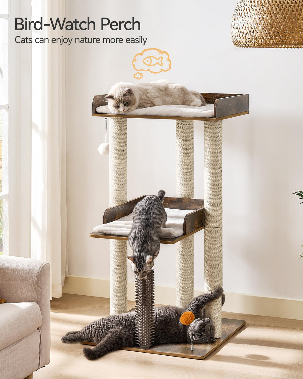 FourFurPets cat tree three 40-inch scratching posts encourage scratching and exercise