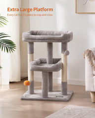 FourFurPets cat tree sisal post supports healthy claws during scratching sessions.