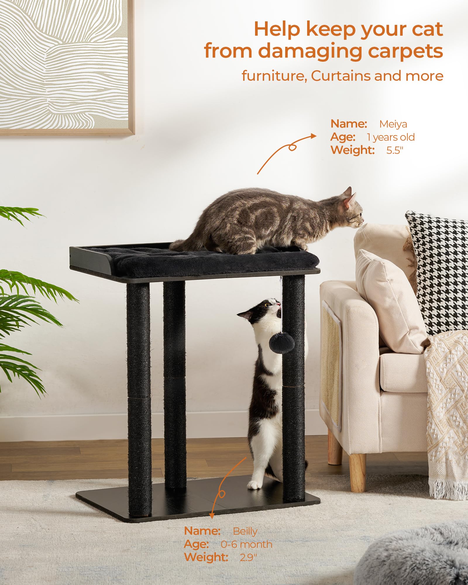 FourFurPets cat tree soft cushion delivers plush comfort for naps.