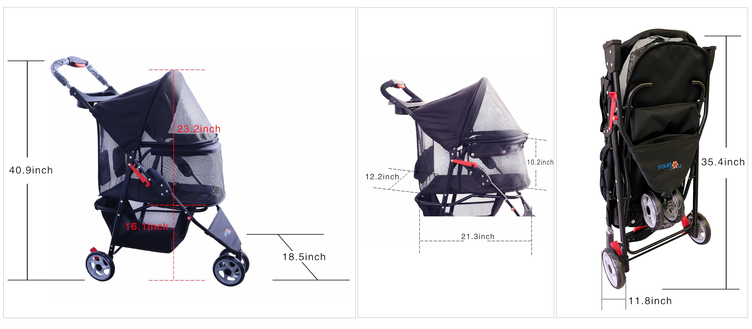 FOURPAW 360-degree wheels enable easy steering for smooth city strolls.