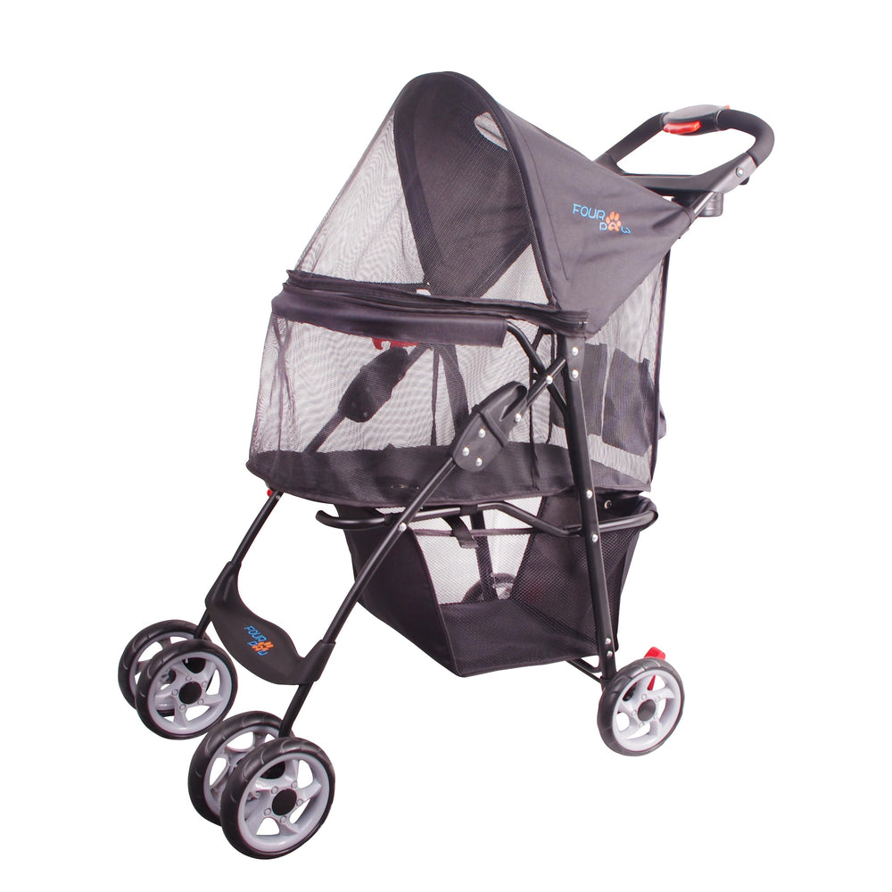 FOURPAW full-window stroller front view shows breathable mesh and pet visibility