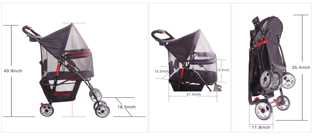 FOURPAW full-window stroller side view emphasizes easy maneuverability for city walking