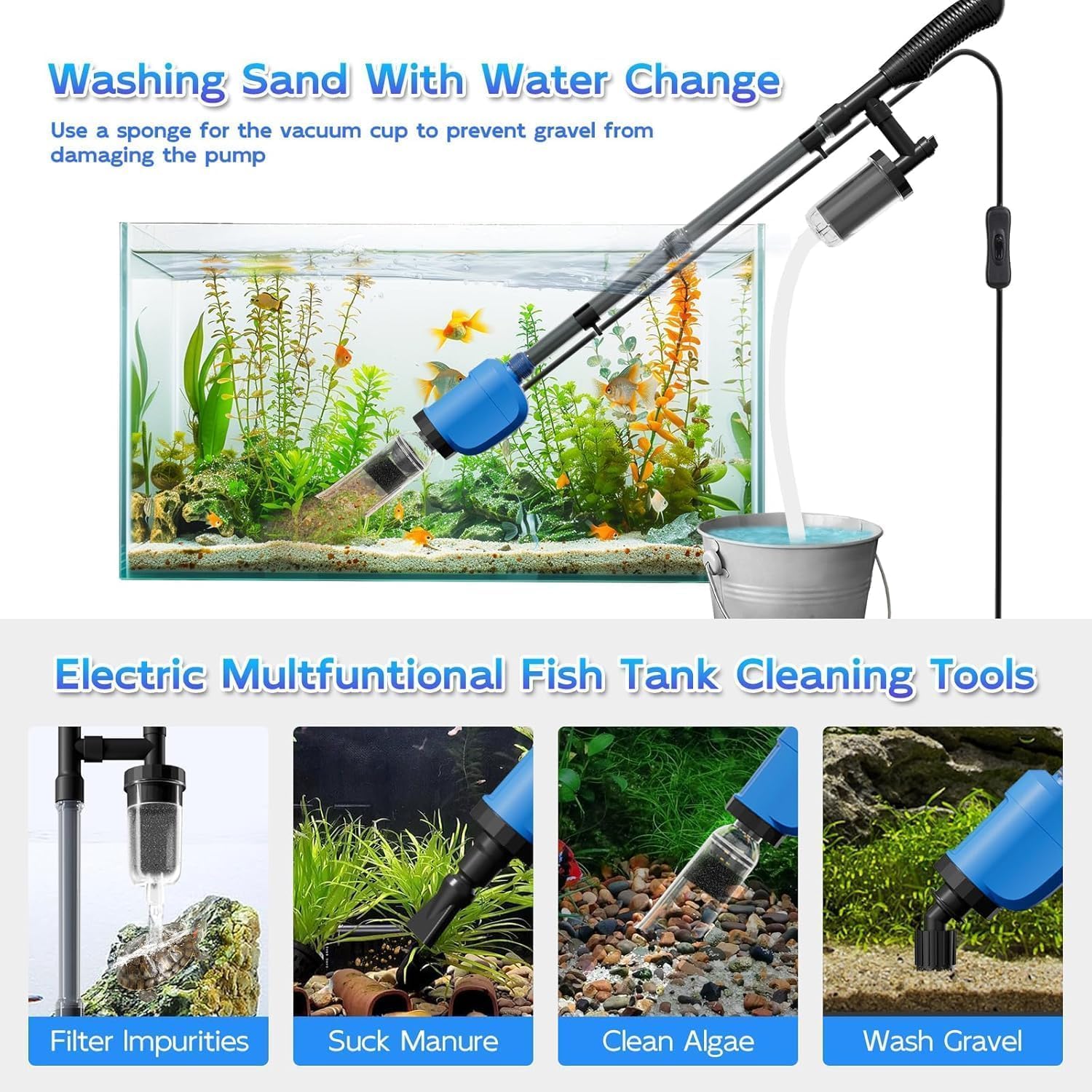 FOUSIUTIM telescopic pole extended for tall tanks with splash control