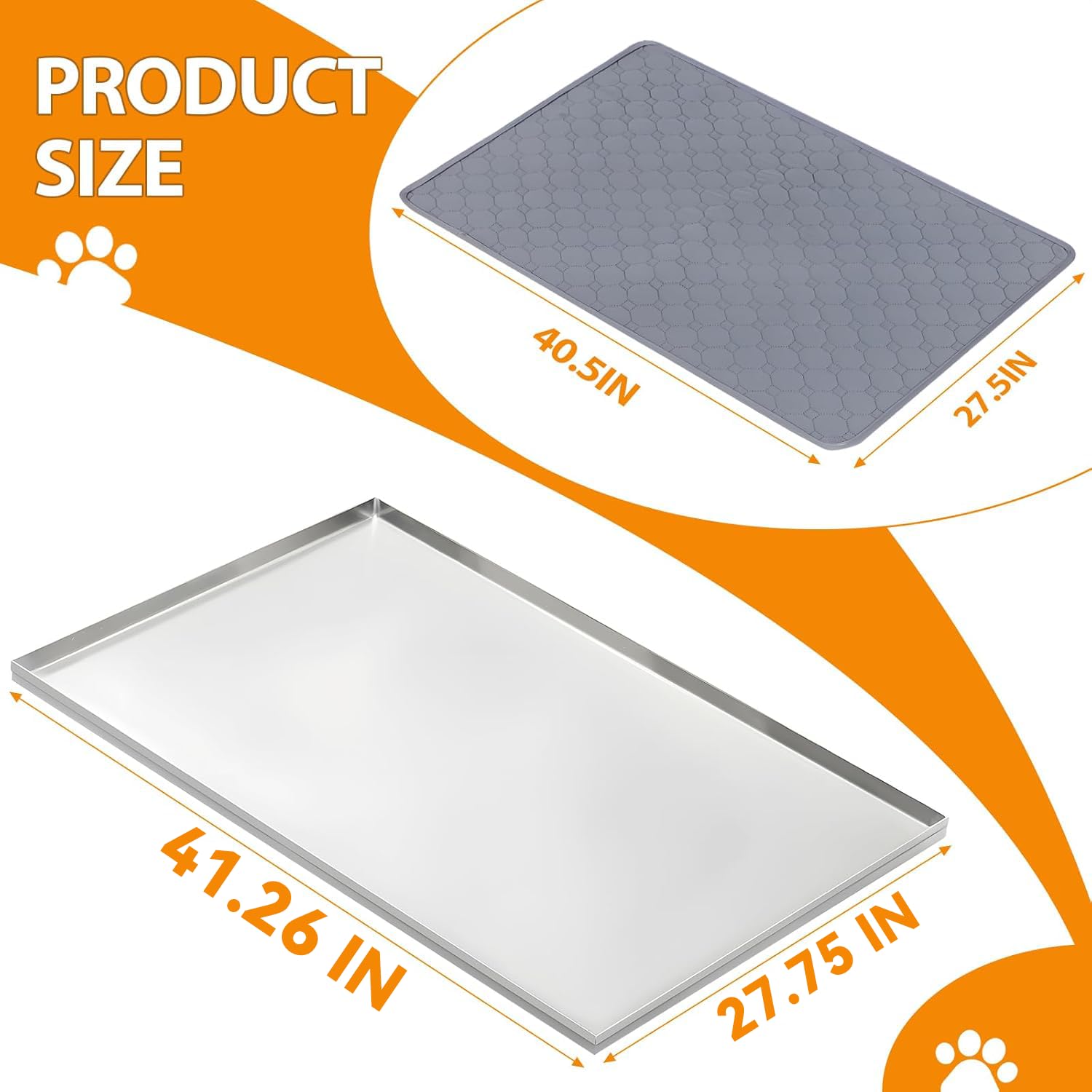 Fovima crate pan stainless steel top view highlights large dimensions for spacious crate setup.