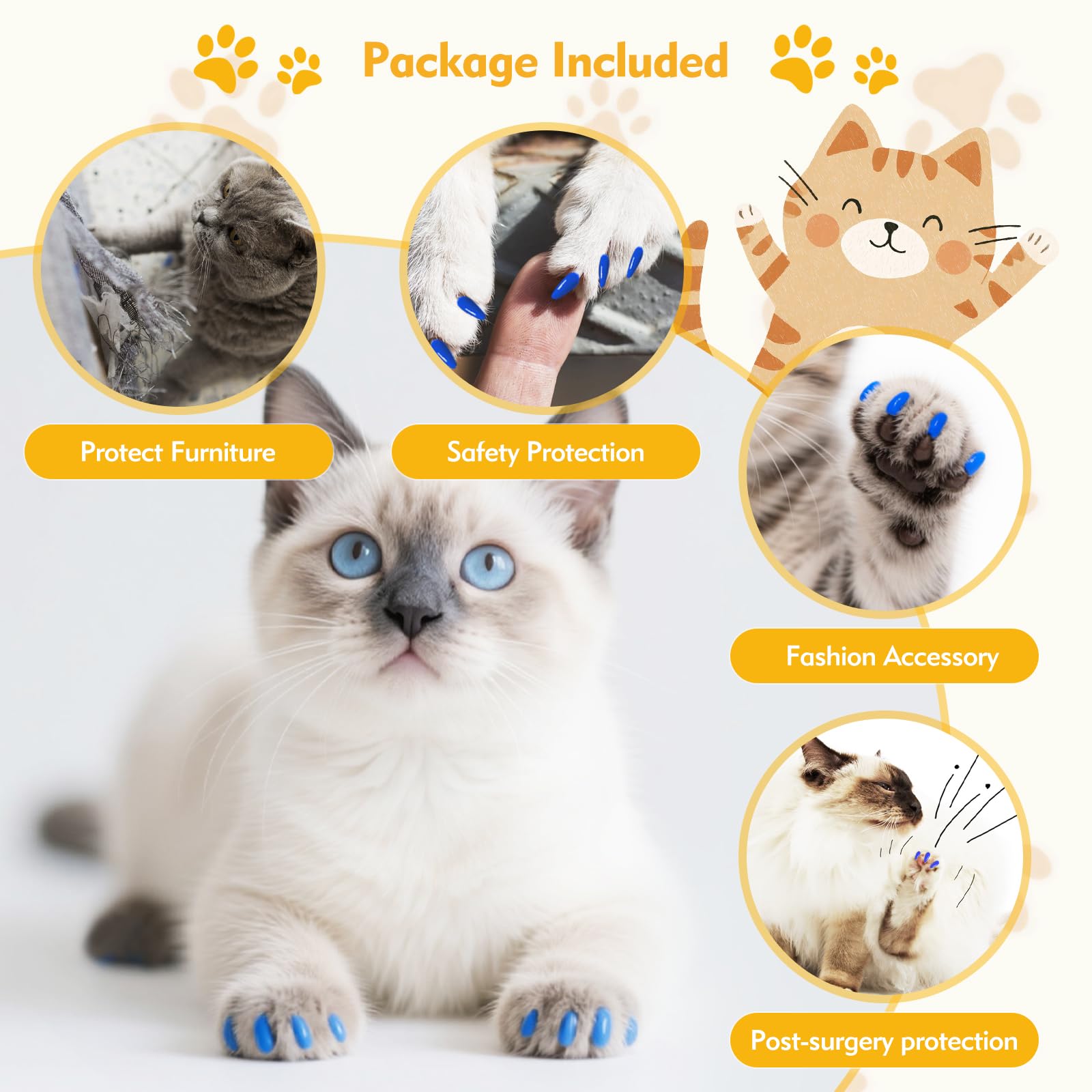 FOVKO cat-nail-caps-on-cat shows paw-friendly protection against furniture scratches