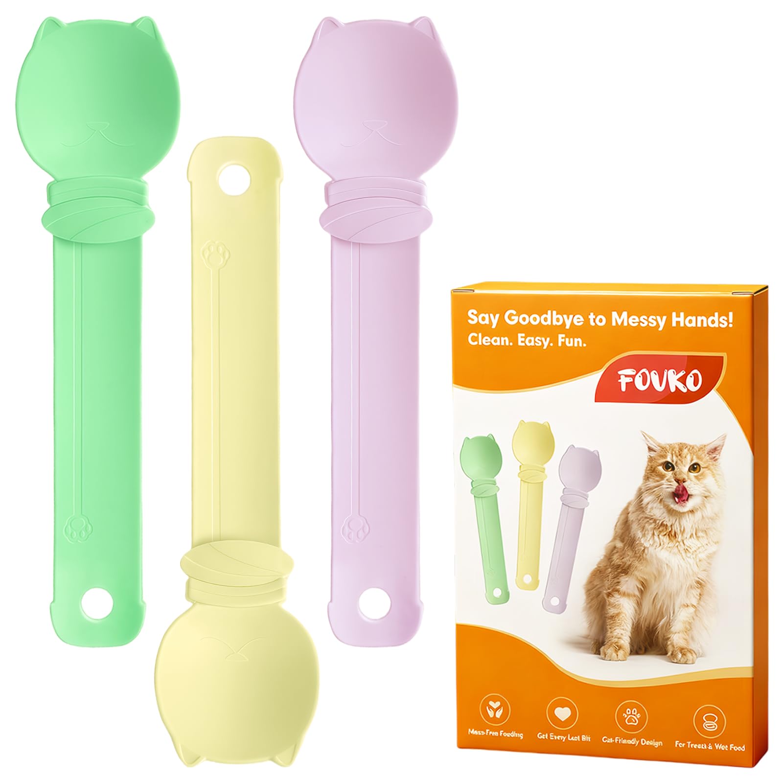 FOVKO Cat Treat Spoon Squeeze yellow for mess-free feeding and portion control
