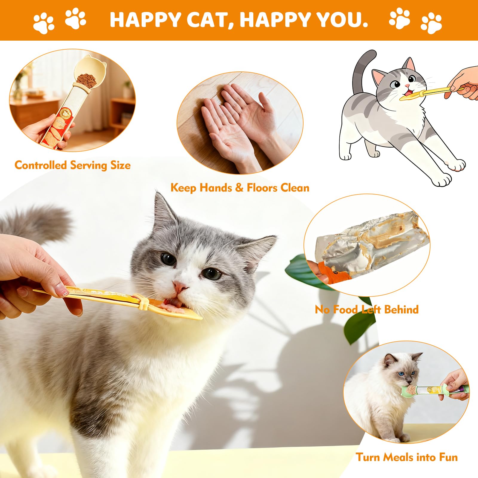 FOVKO Cat Treat Spoon Squeeze in use with wet food for clean dispensing