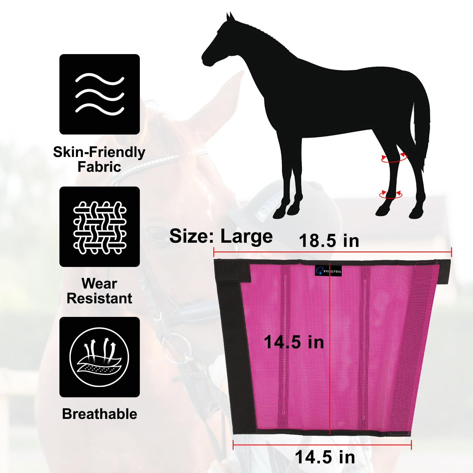 FOXLVDA horse fly boots pink large back view illustrating secure fit during turnout.