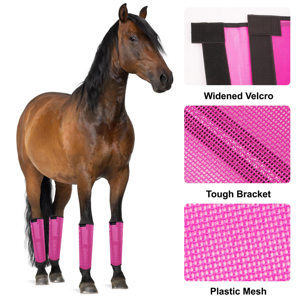 FOXLVDA horse fly boots pink large mesh detail highlights airflow around legs.