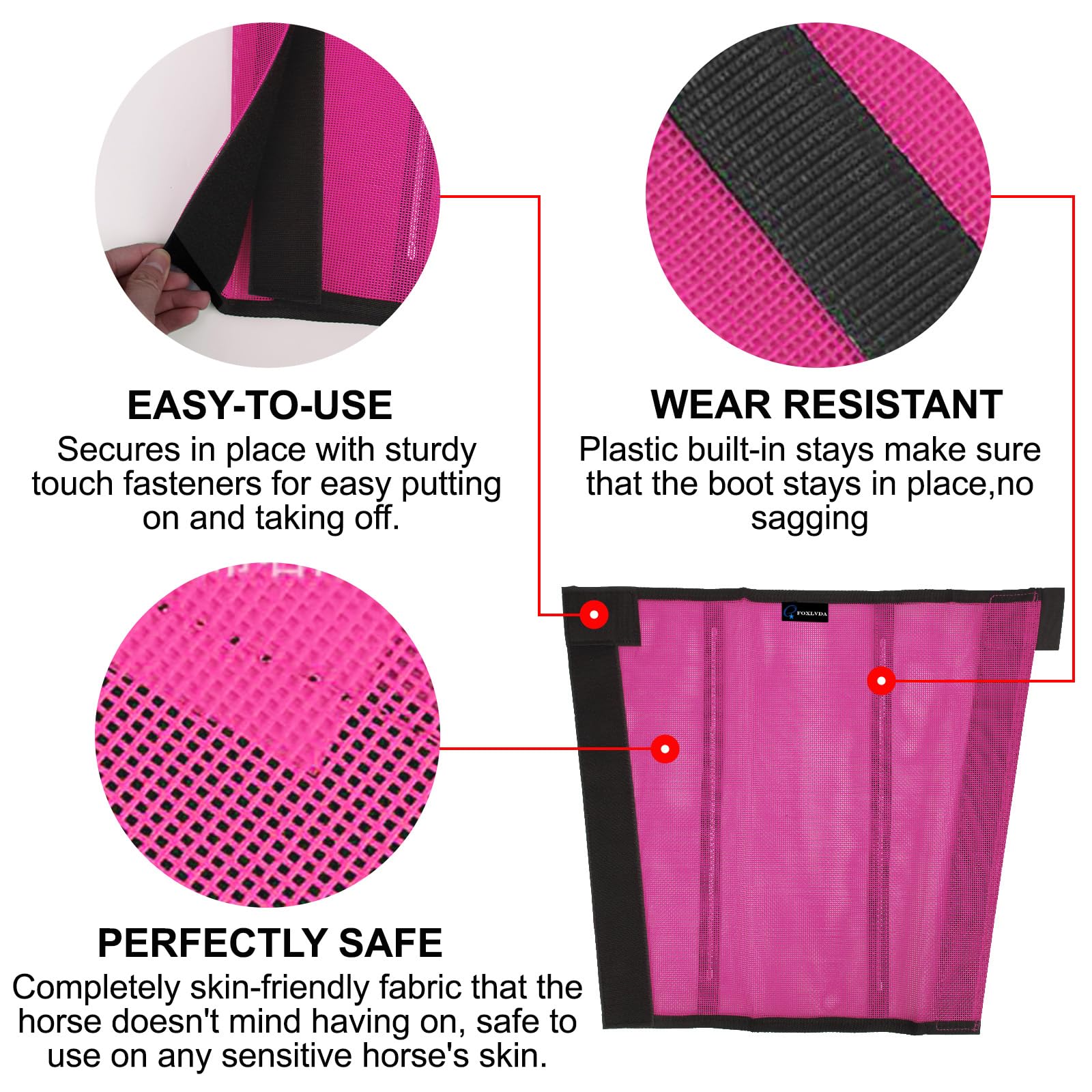 FOXLVDA horse fly boots pink large in pasture protecting from debris.