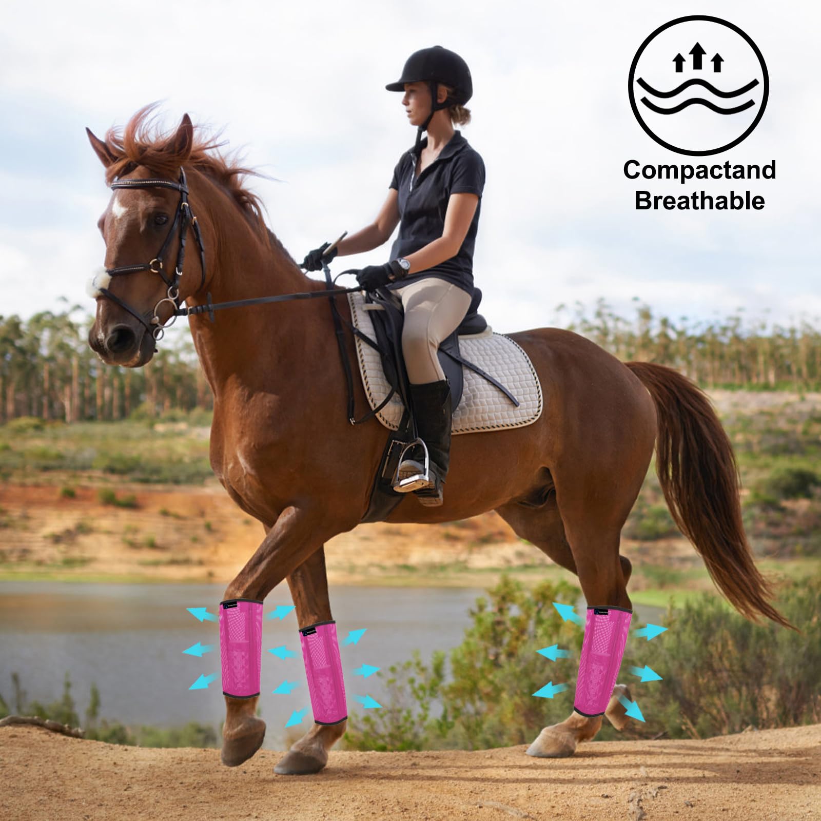 FOXLVDA horse fly boots pink large velcro straps provide secure adjustable fit.