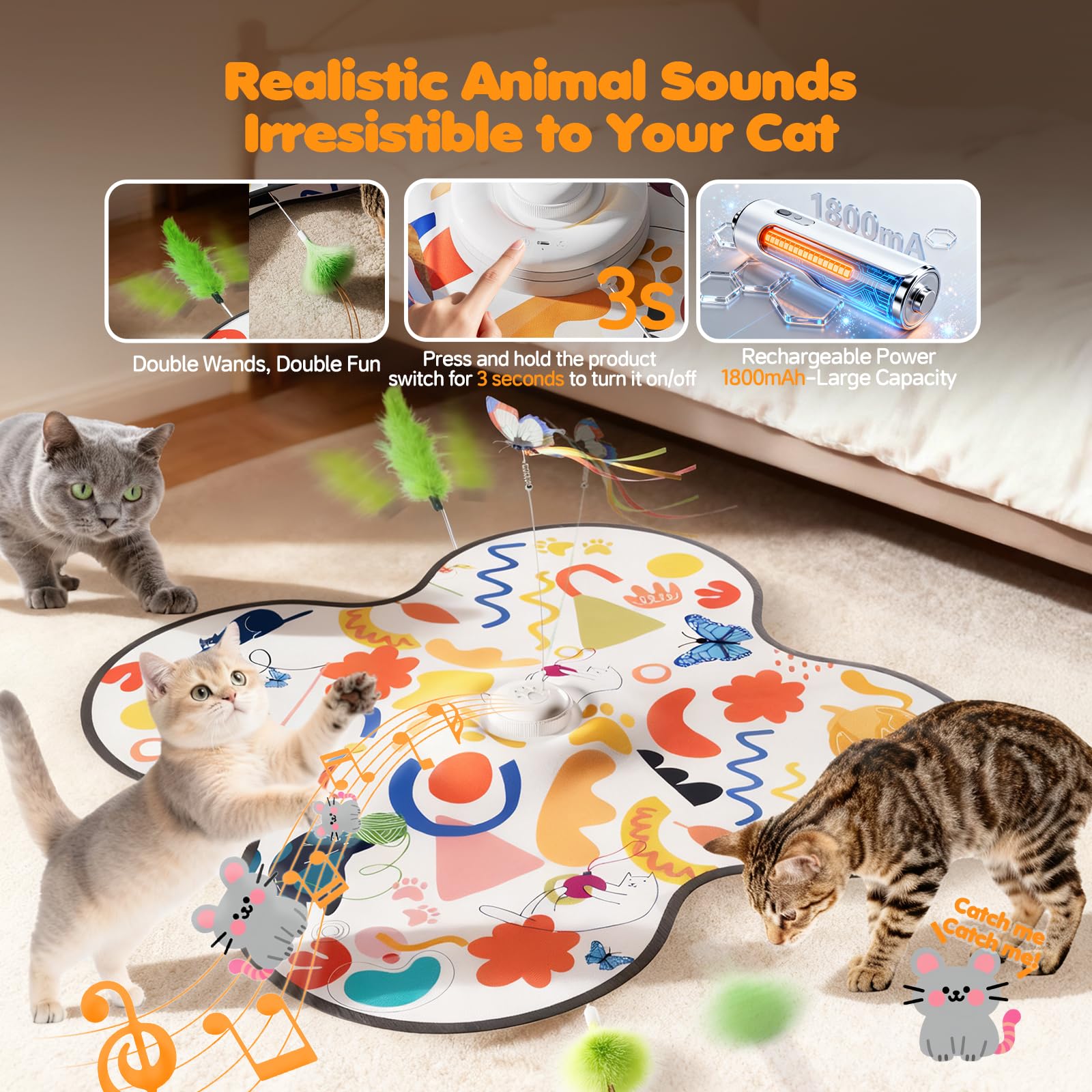 FOXMM cat toy 360-degree butterfly movement for realistic play