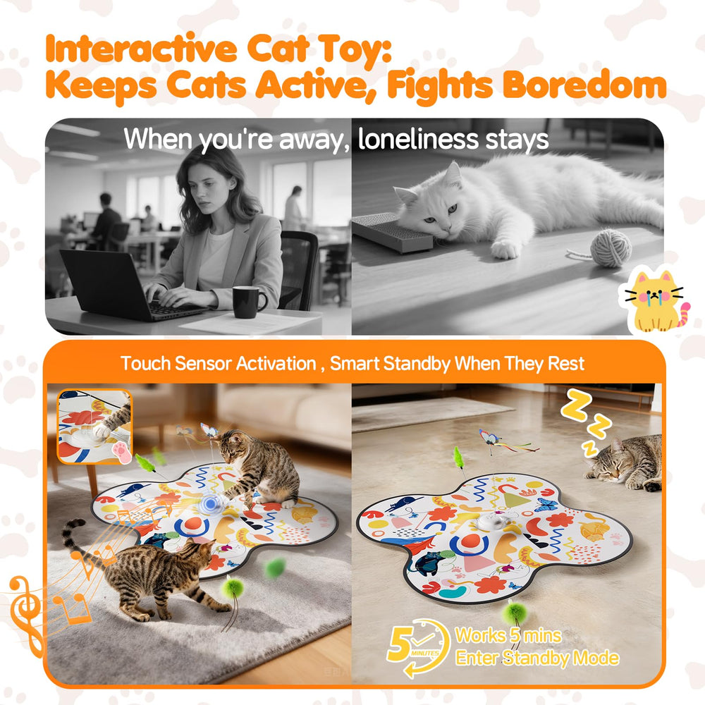 FOXMM cat toy dual rod with feathers supports multi-cat fun