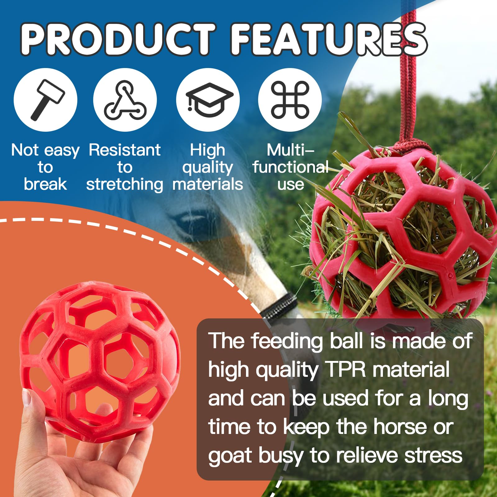 Foycow hay ball for goats provides a hanging toy to prevent boredom.